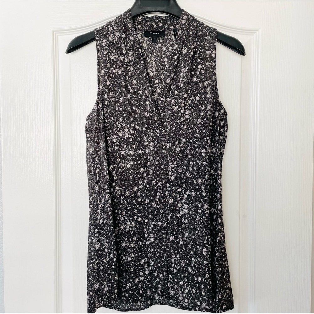 Theory Hylin Viola Floral V-Neck Sleeveless Silk Blouse - Size XS/P